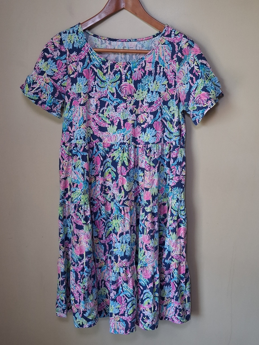 Lilly Pulitzer Jodee Dress in Oyster Bay Navy Seen and Herd Tropical; Sz. S